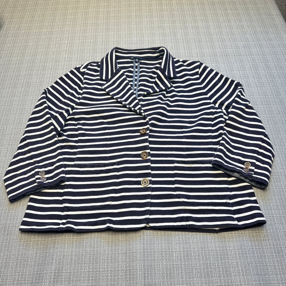Lands End‎ Coastal Preppy Striped Knit Blazer Jacket Womens XL Navy White